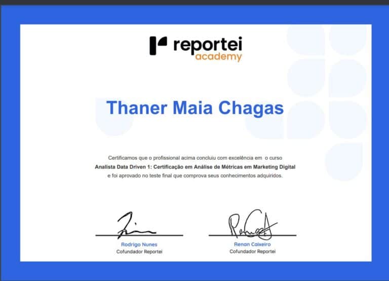 A importância do data driving na gestão de negócios - tomada de decisão com base em dados - diploma de analista de data driven de Thaner Maia
