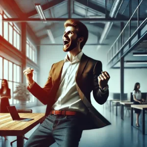 dall&middot;e 2024 11 11 20.16.56 an expressive image depicting an excited advertising professional in a creative agency setting, celebrating a moment of inspiration. the scene capture