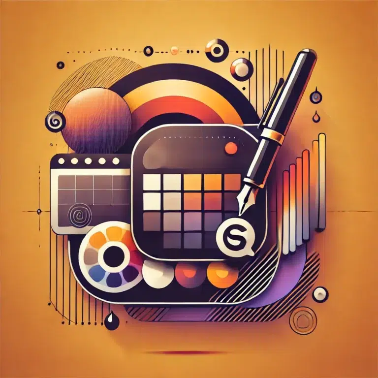 dall·e 2025 01 09 19.38.22 a modern, minimalistic, and illustrative square image representing graphic services. the design features elements like a pen tool, color palette, and