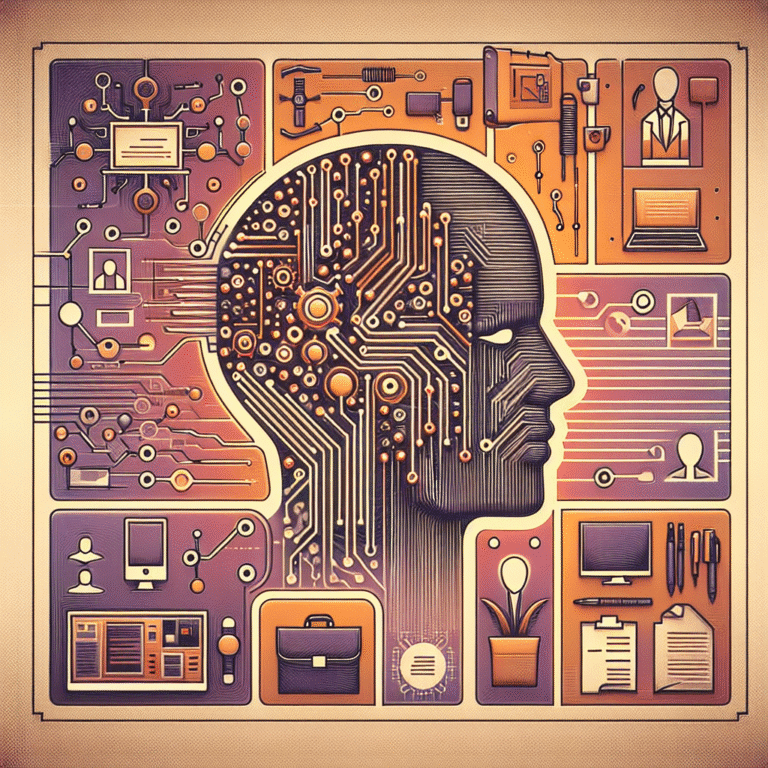 Ilustração que representa a substituição de trabalhadores humanos por inteligência artificial, destacando a interferência tecnológica no mercado de trabalho.