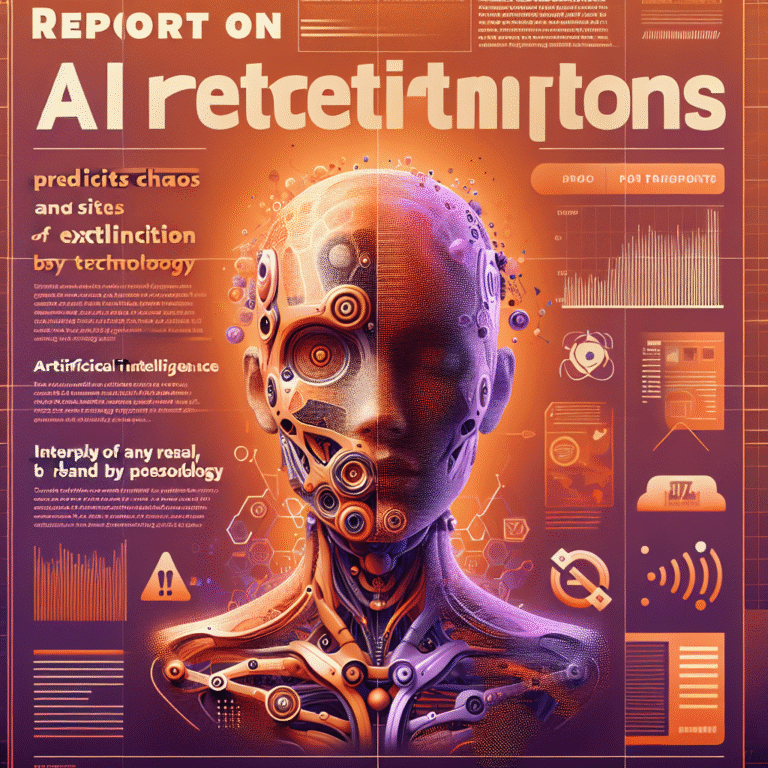 Ilustração abstrata mostrando um rosto humano mesclado com elementos digitais, simbolizando inteligência artificial e riscos futuros