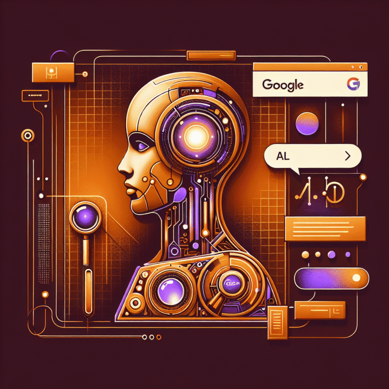 Ilustração representando uma busca por inteligência artificial, com elementos visuais semelhantes ao ChatGPT e logotipo do Google ao fundo