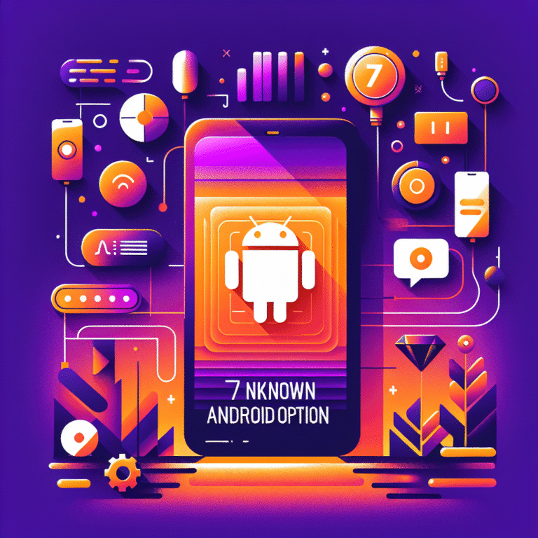 Ilustração moderna e profissional em tons de roxo e laranja para artigo sobre as melhores opções do Android